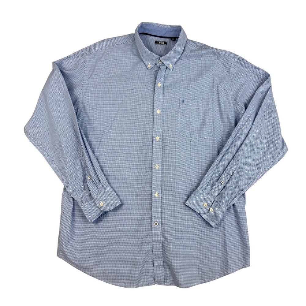 IZOD Men's XXL Blue Gingham Button Down‎ Shirt Long Sleeve Casual Dress Gorpcore